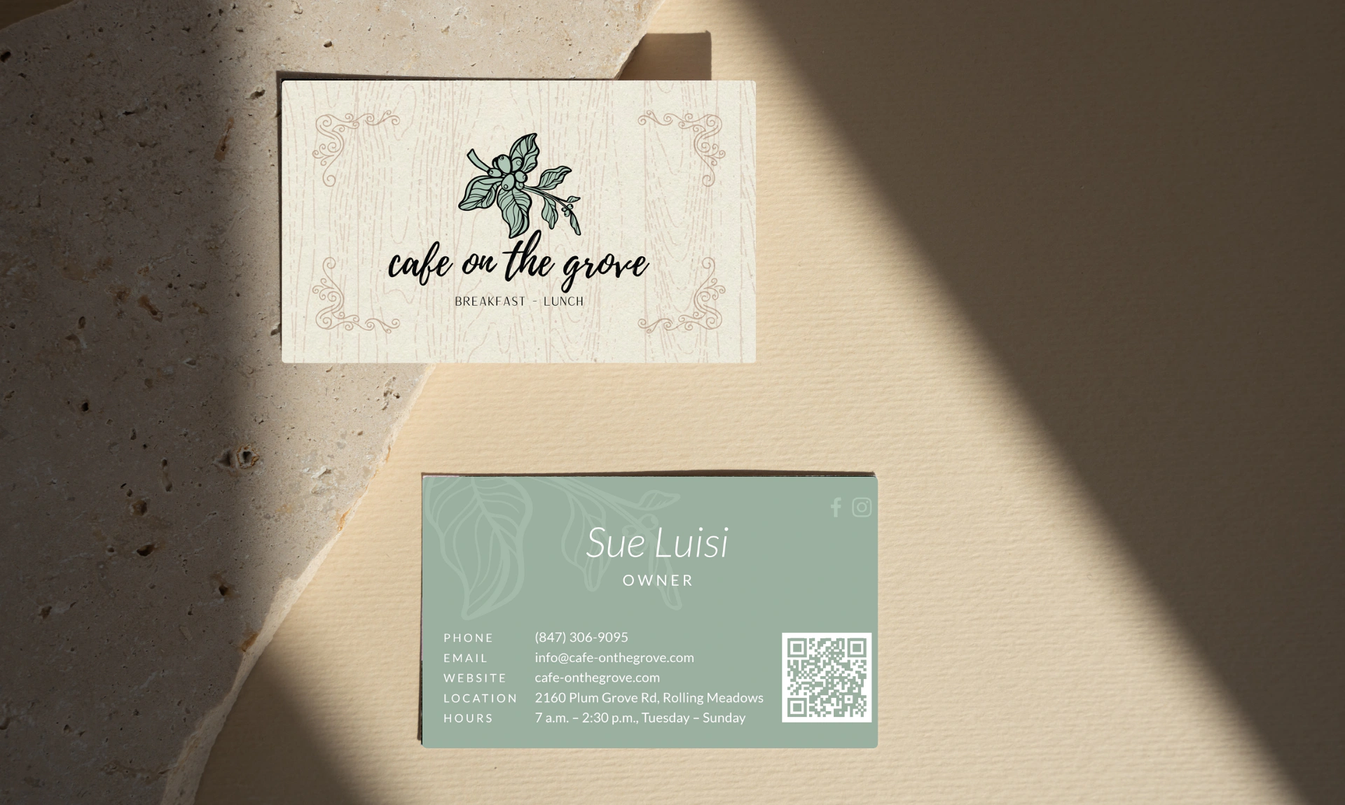business cards for cafe on the grove