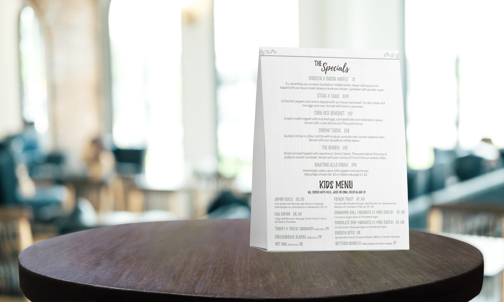 specials menu cafe on the grove